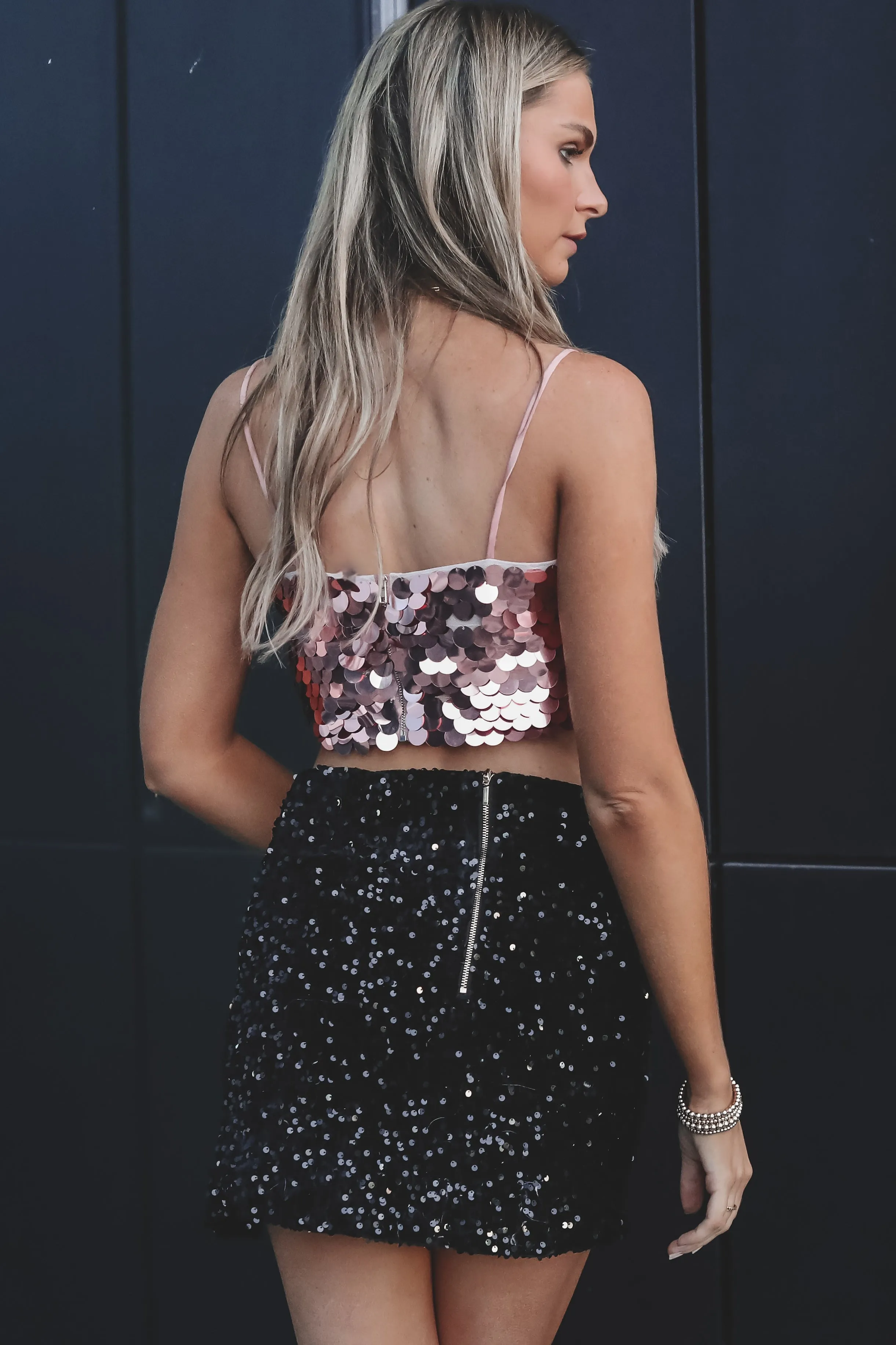 DEAL Rosey Rose Pink Sequin Crop Top