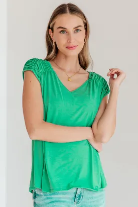 DEAR SCARLETT- Ruched Cap Sleeve Top in Emerald