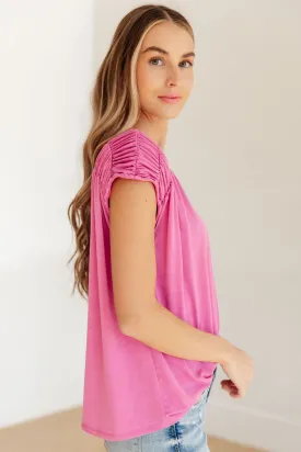 Dear Scarlett Ruched Cap Sleeve Top in Magenta