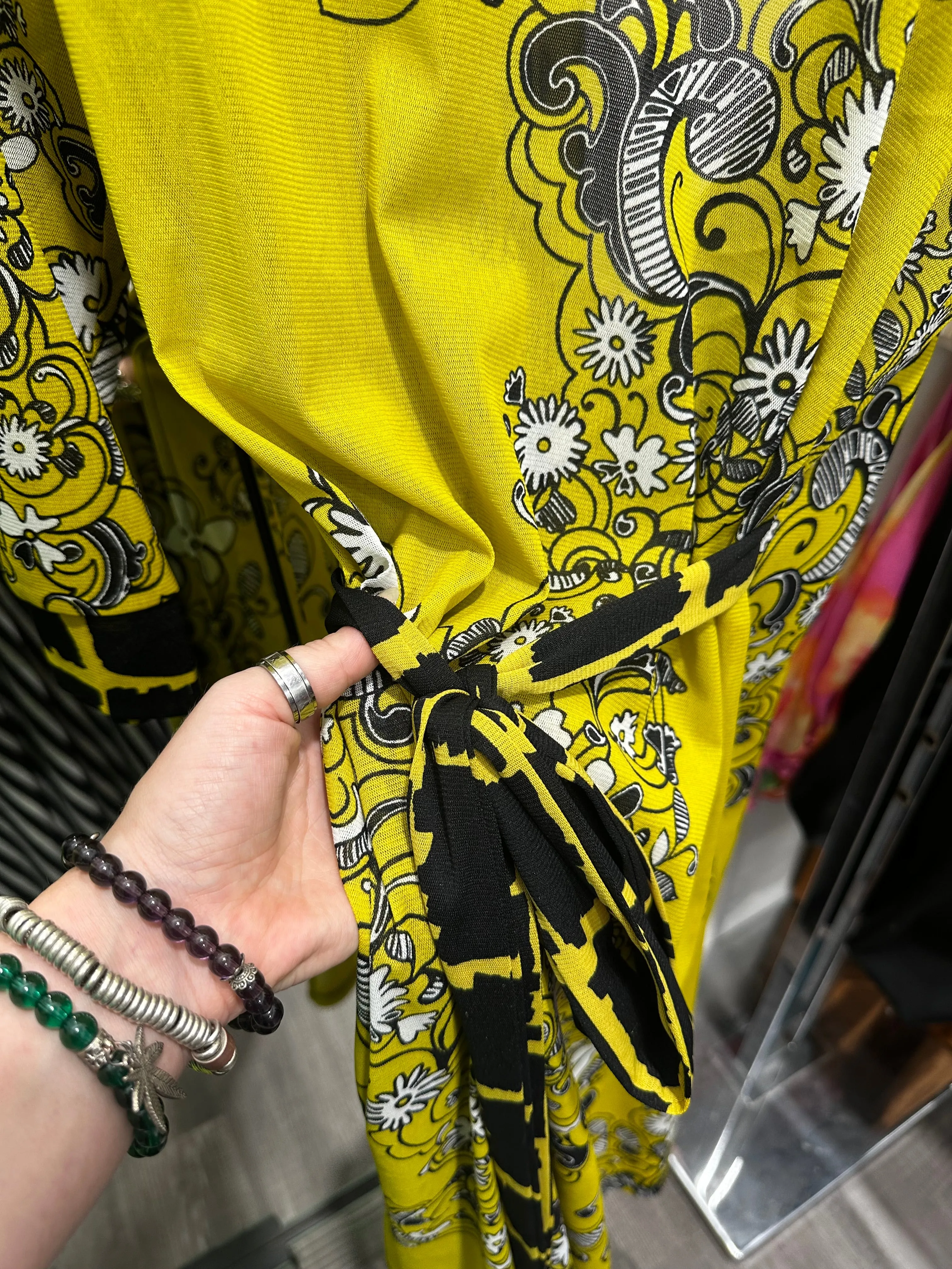 Eclectic Chartreuse Paisley & Floral Wrap Dress