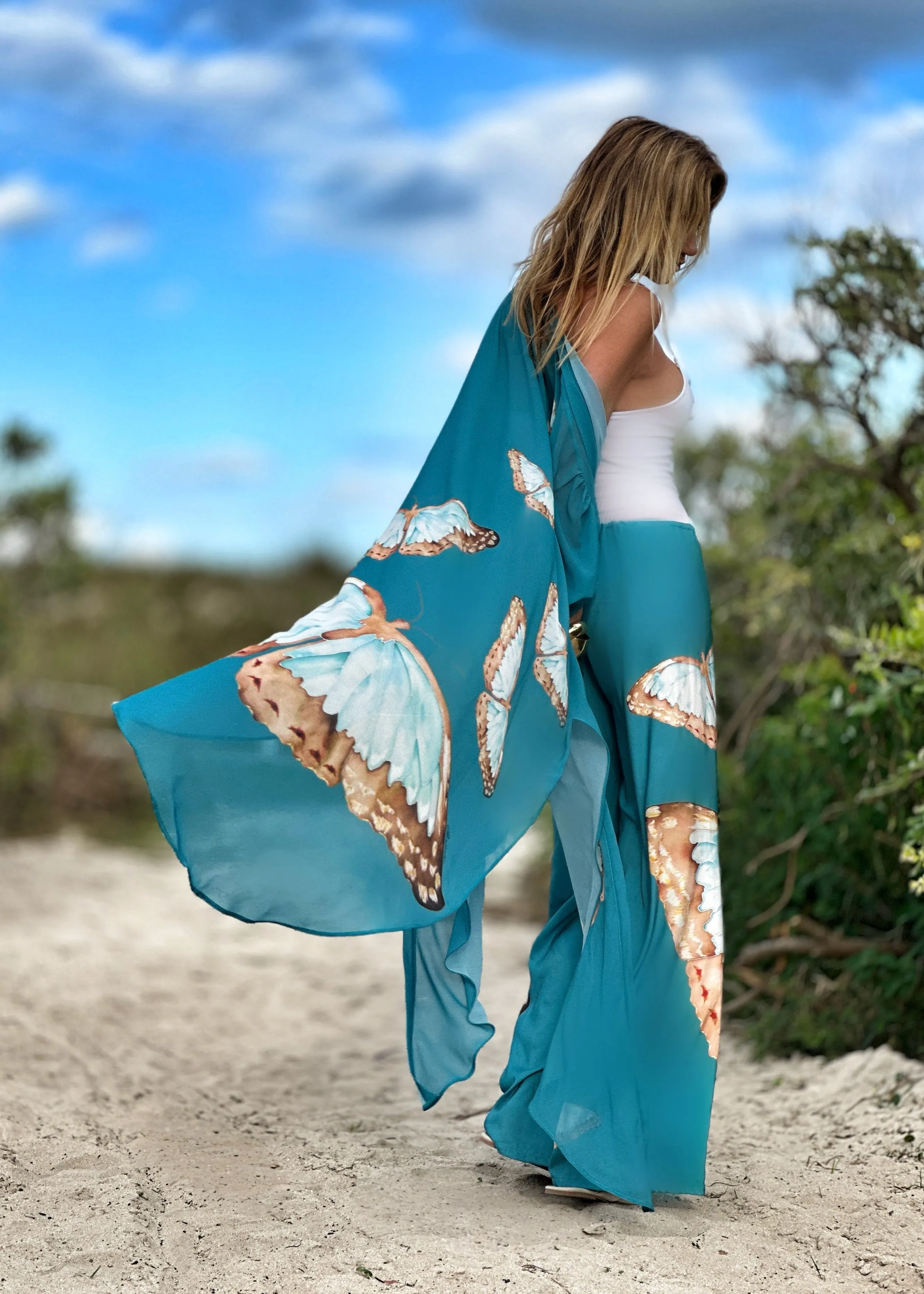 Erte Kaftan Teal Butterfly