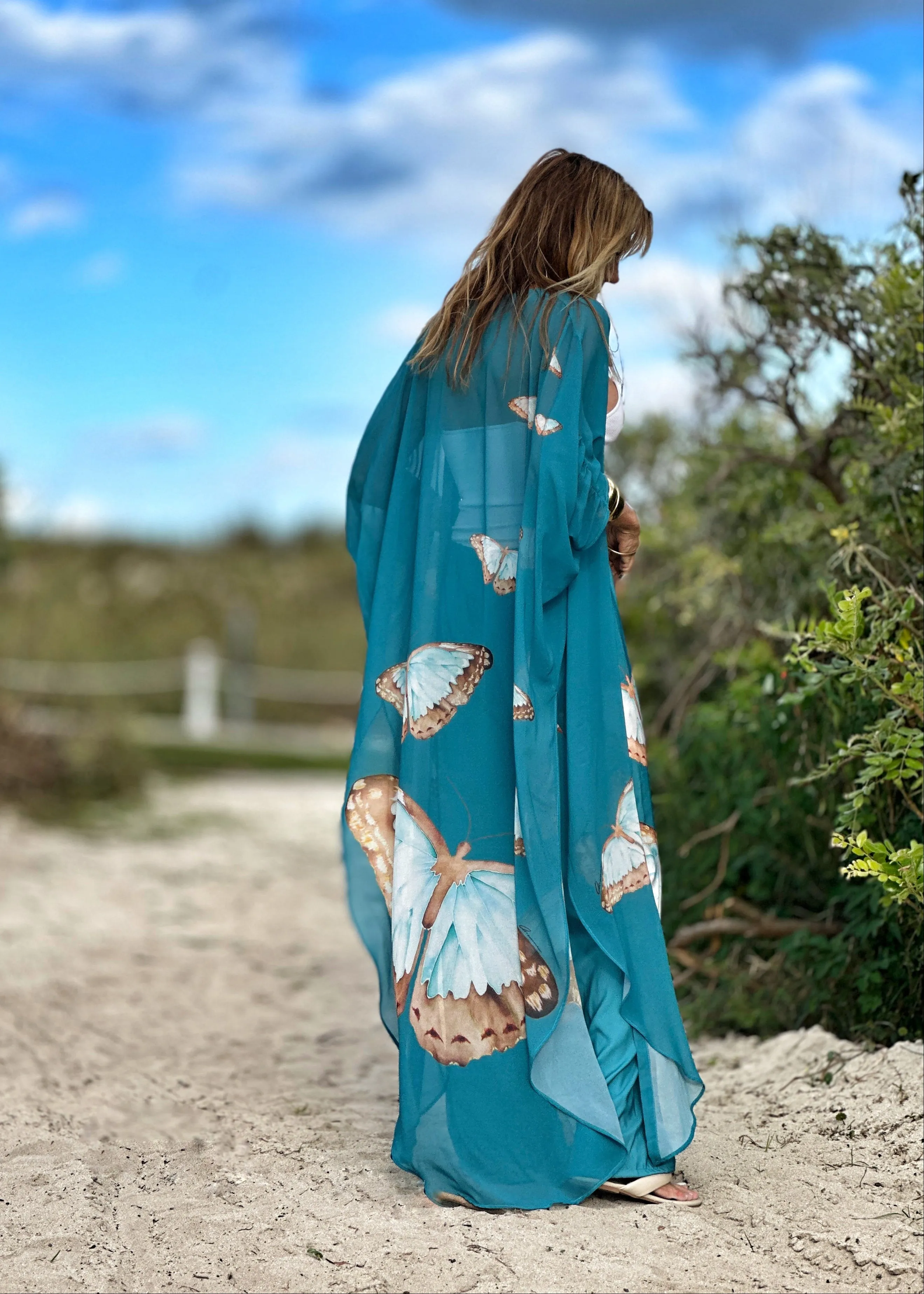 Erte Kaftan Teal Butterfly