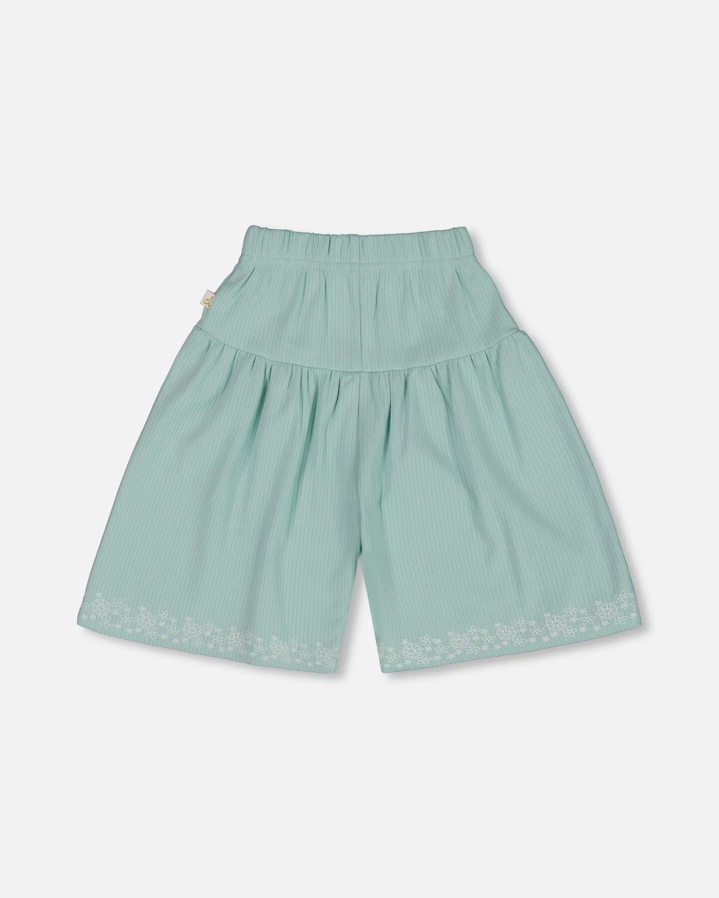 Flat Back Rib Capri With Embroidery Pale Teal