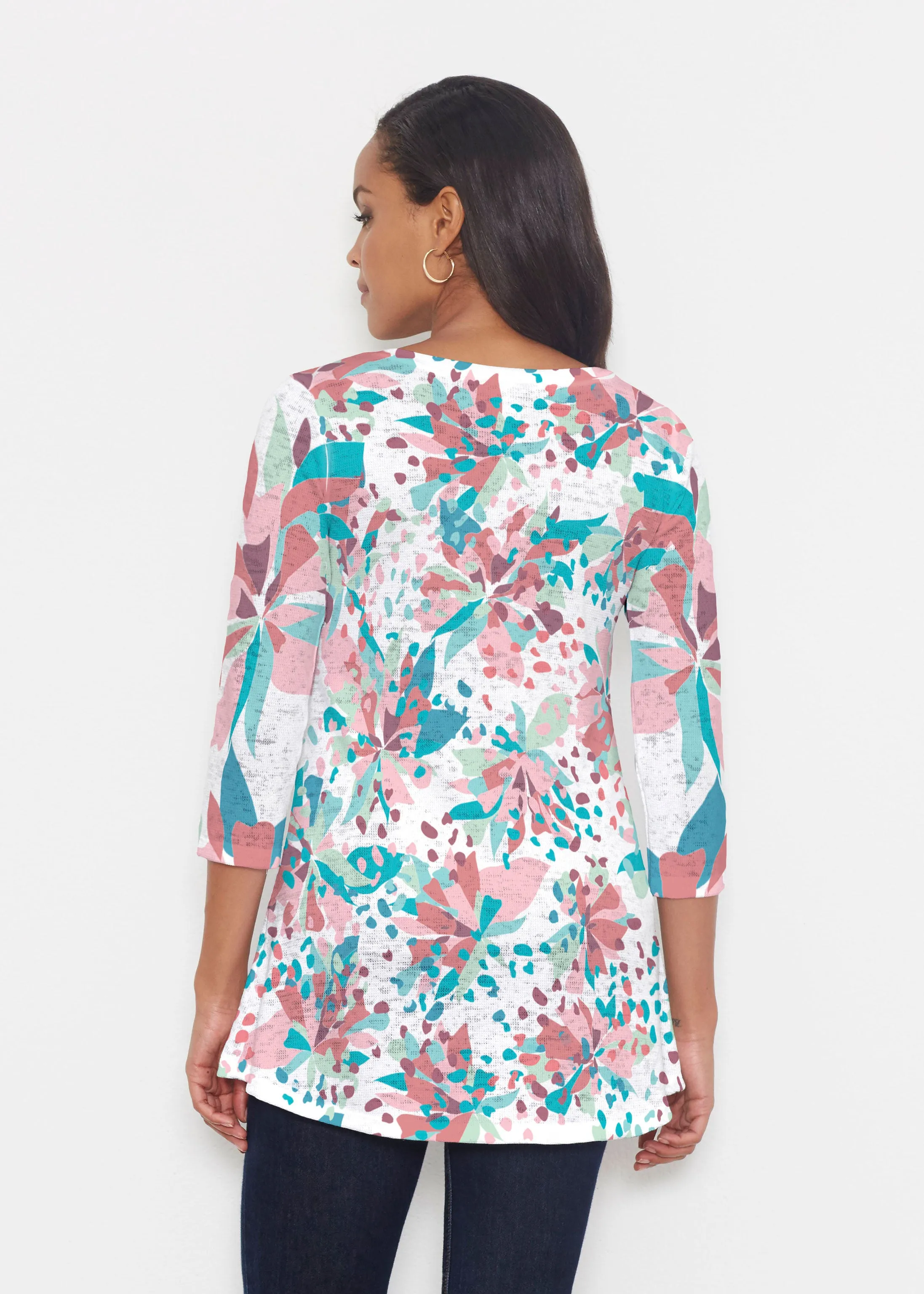 Floral Leopard Teal (7838) ~ Katherine Hi-Lo Thermal Tunic