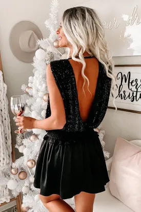Glamorous Nights Sequin Surplice Top (Black)