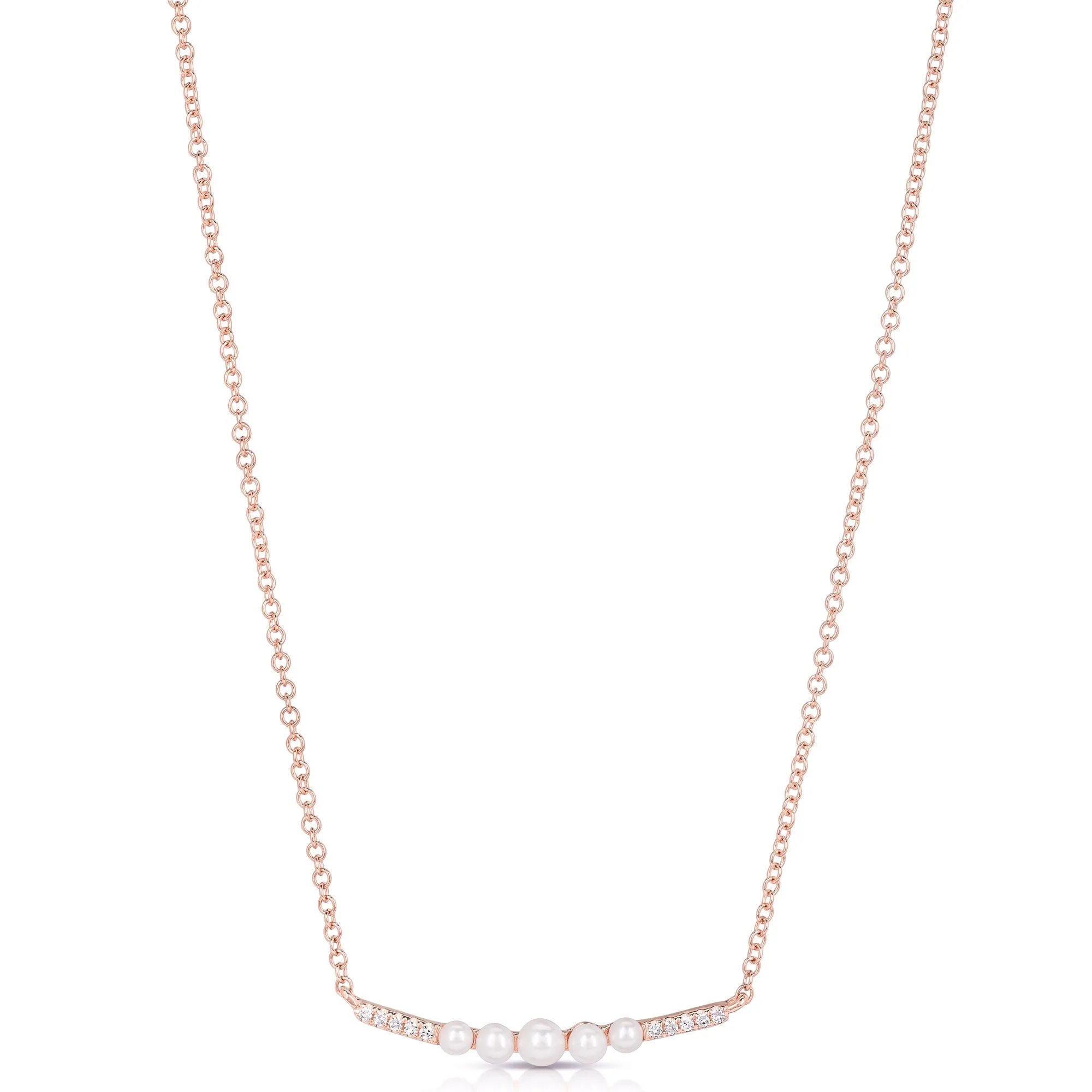 Graduating Pearl And Diamond Curved Bar Necklace