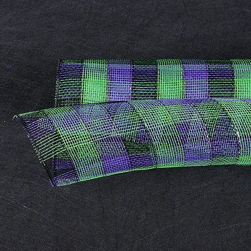 Green Black Purple - Poly Deco Mesh Wrap with Laser Mono Stripe ( 10 Inch x 10 Yards )