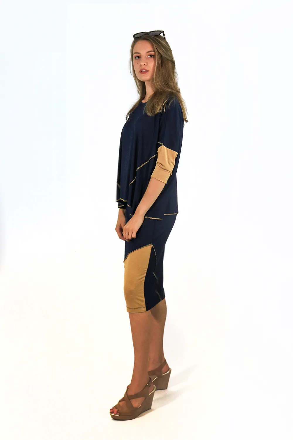 Hana Top In Navy Camel