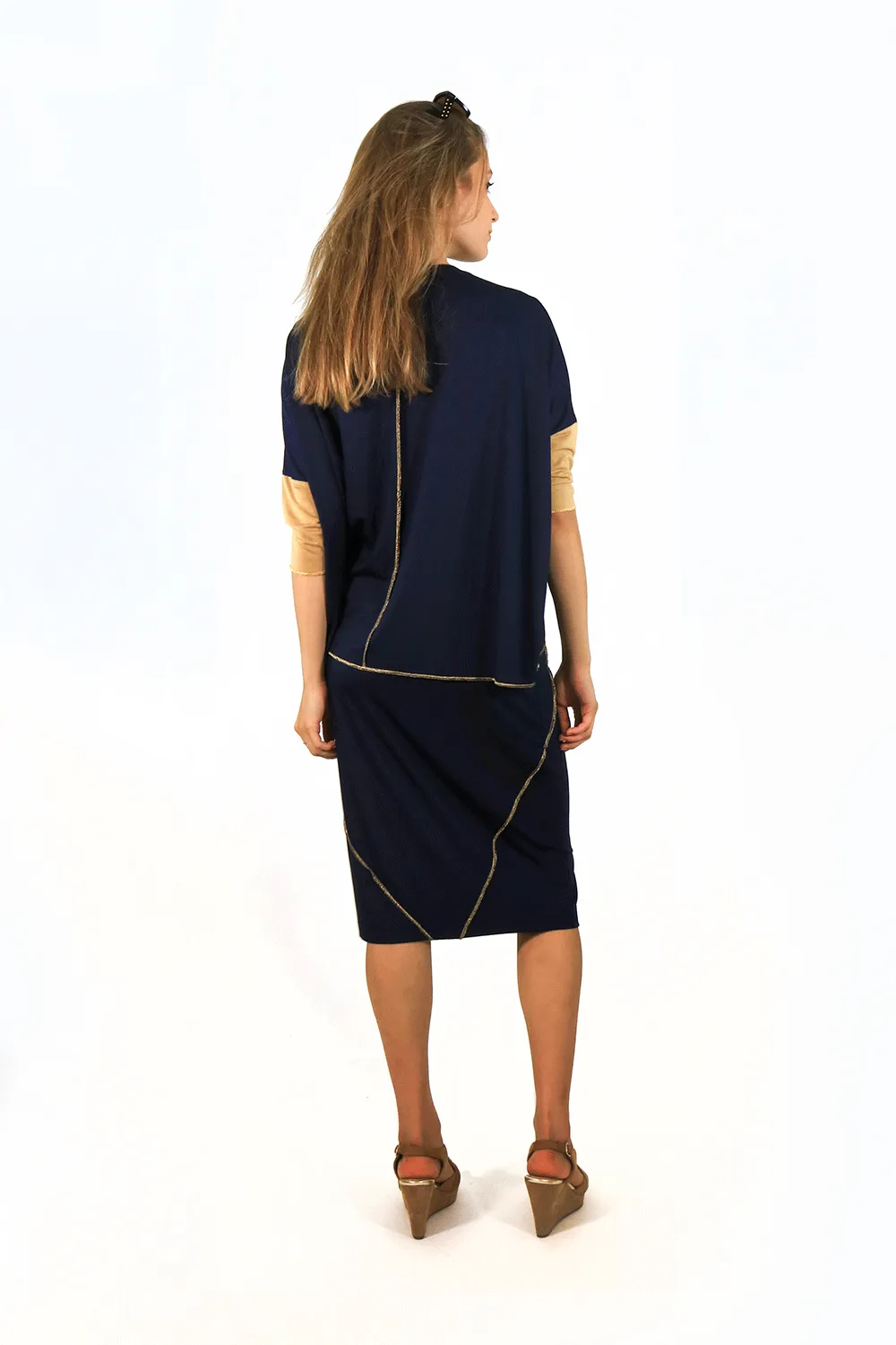 Hana Top In Navy Camel