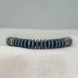 Hematite & White Beaded Stretch Bracelet – Sophisticated