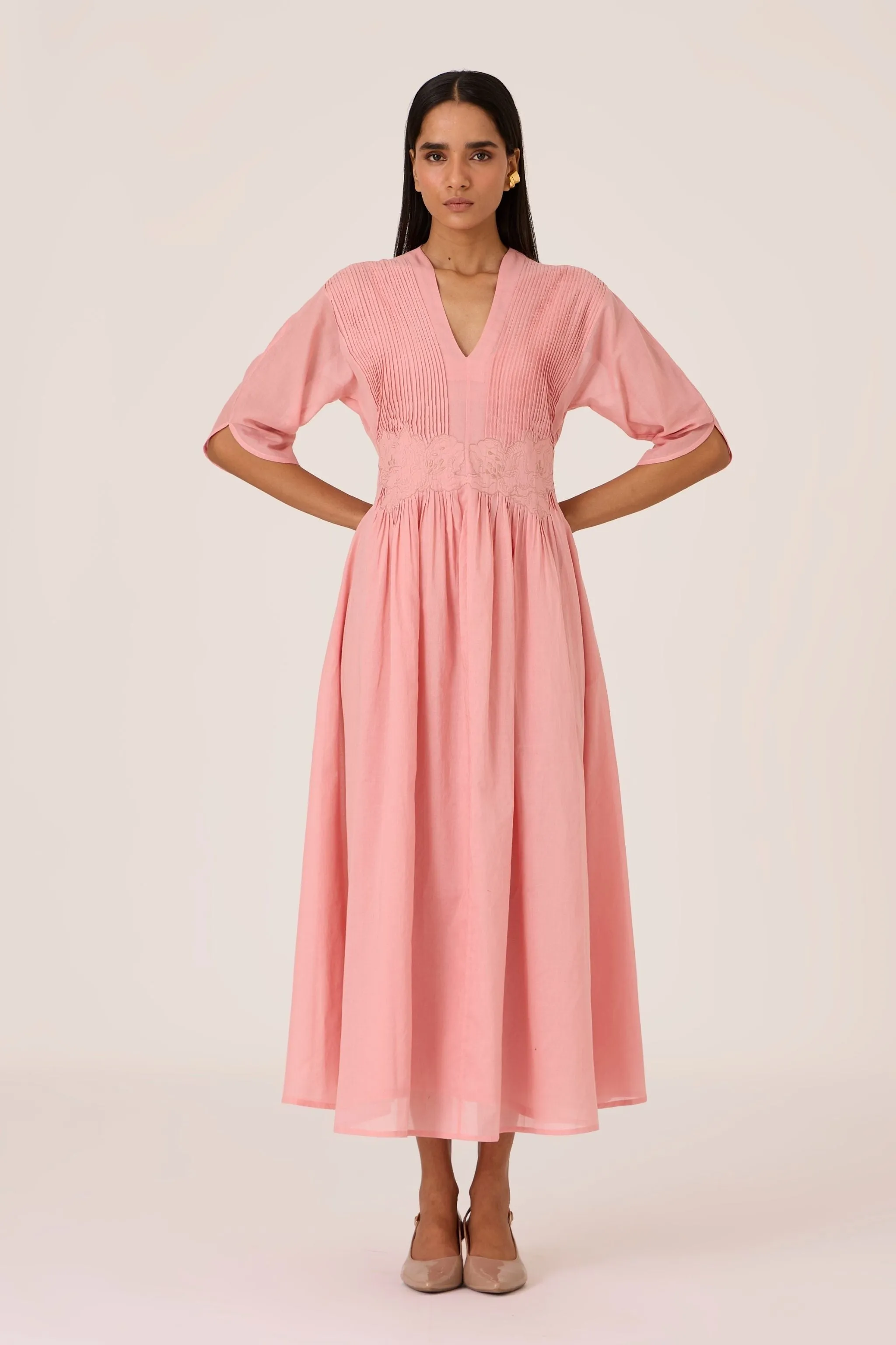 Kamil Pink Embroidered Maxi Dress