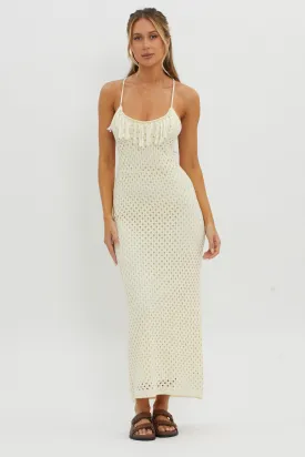 Kesha Open Back Crochet Maxi Dress Cream