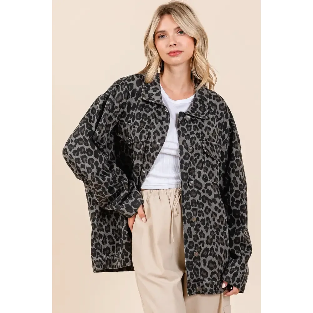 Leopard Button Up Denim Shacket in Luxury Fashion for Women