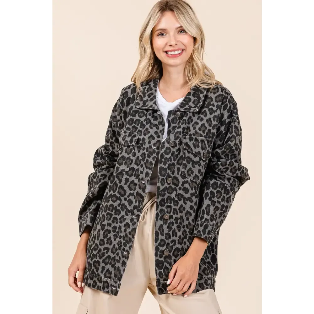 Leopard Button Up Denim Shacket in Luxury Fashion for Women