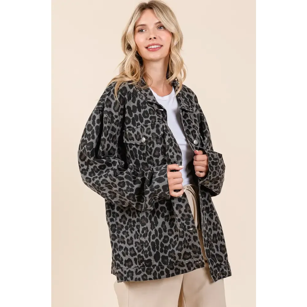 Leopard Button Up Denim Shacket in Luxury Fashion for Women