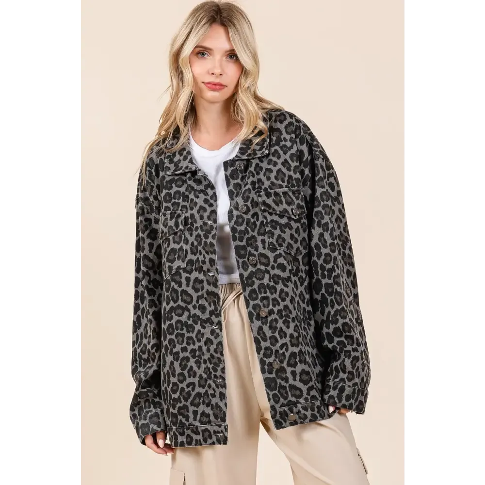 Leopard Button Up Denim Shacket in Luxury Fashion for Women