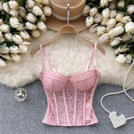 Louvre Corset Mesh Top in Pink