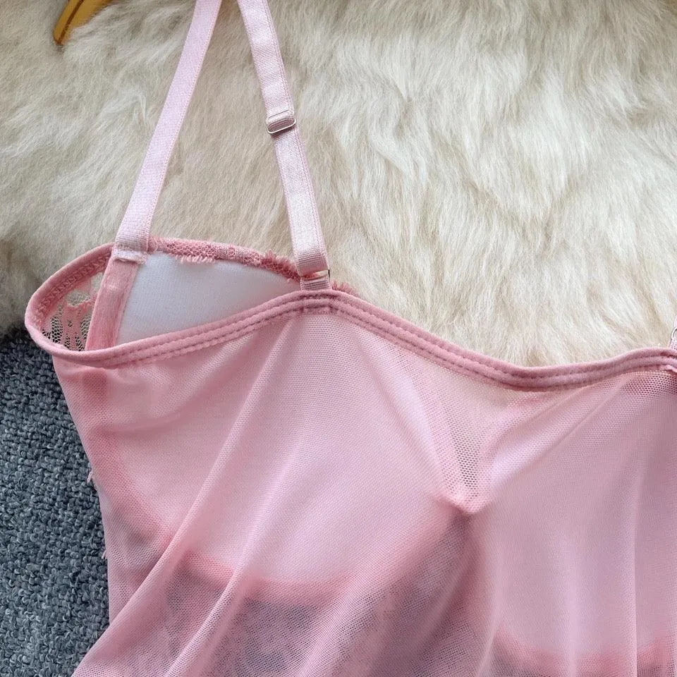 Louvre Corset Mesh Top in Pink