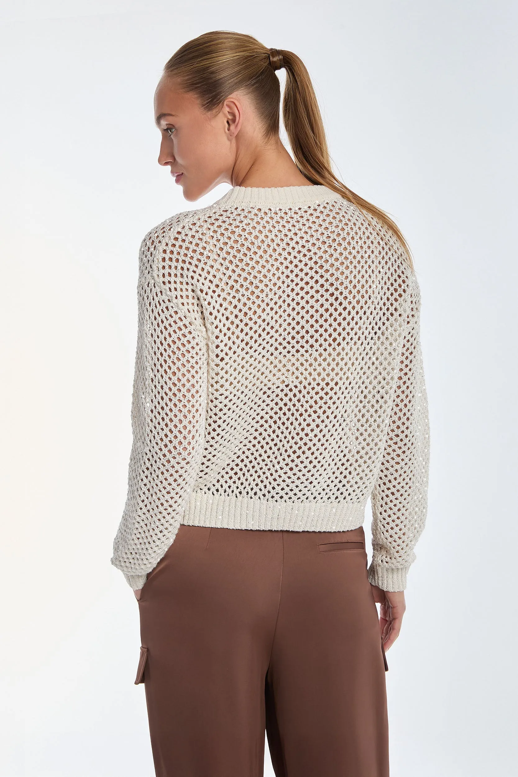 Lucie Sequin Crochet Top - Pearl