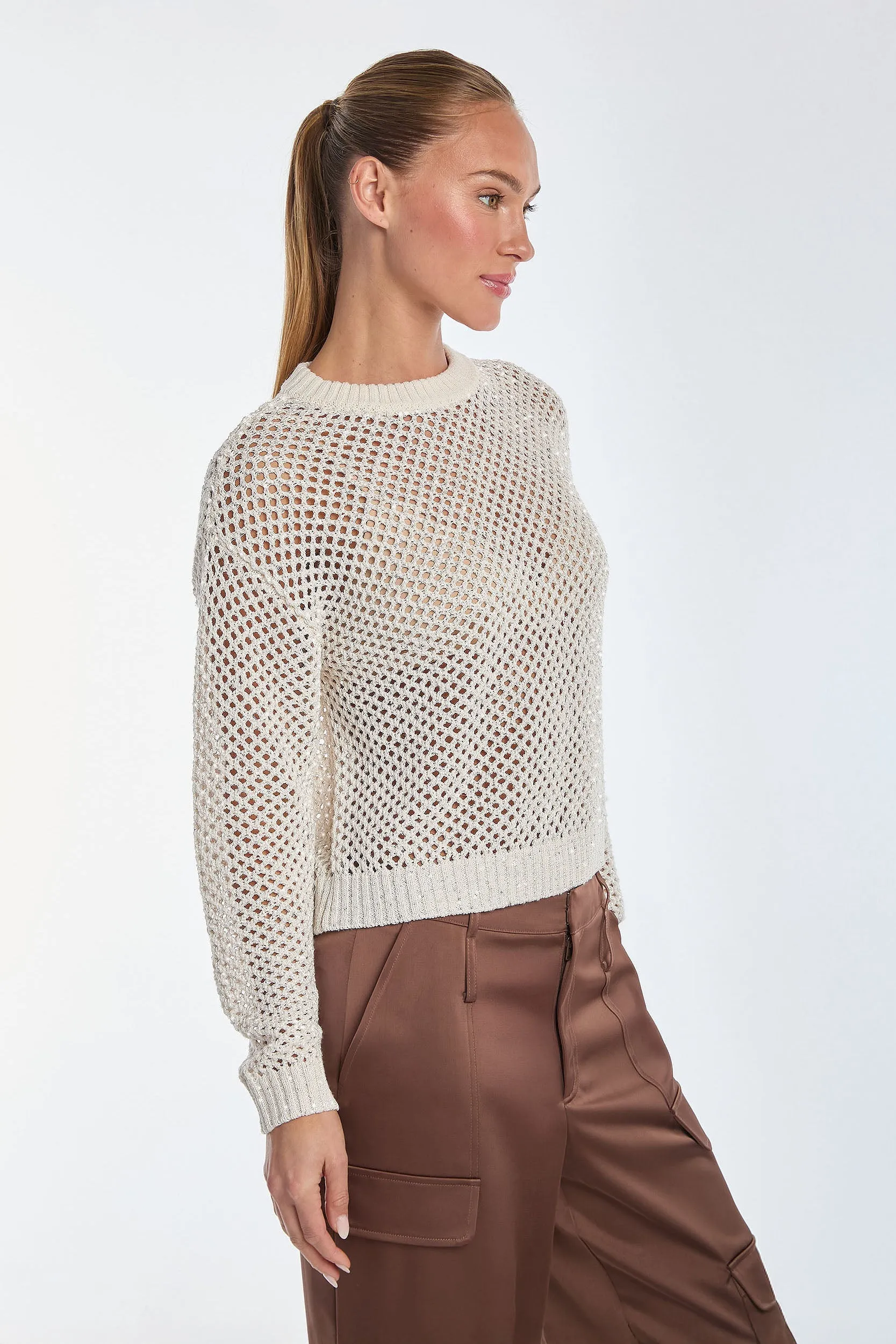 Lucie Sequin Crochet Top - Pearl