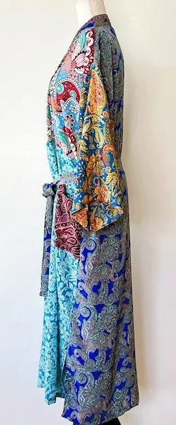 Luxury Mixed Print Silk Blend Kimono Duster Is Provocative (Aqua)