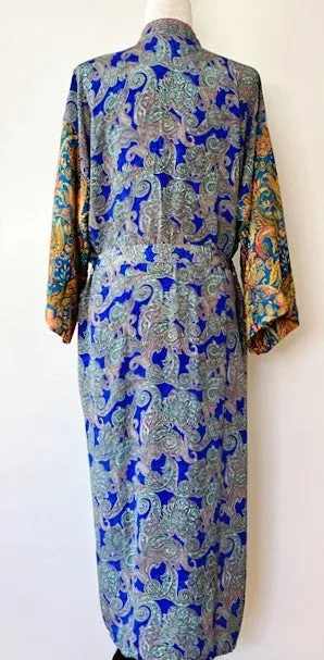 Luxury Mixed Print Silk Blend Kimono Duster Is Provocative (Aqua)