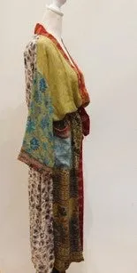 Luxury Mixed Print Silk Kimono Duster is Sophisticated (Mustard)