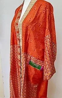 Luxury Mixed Print Silk Kimono Duster Shows Off Textures