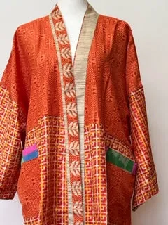 Luxury Mixed Print Silk Kimono Duster Shows Off Textures