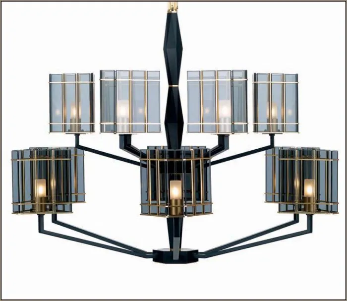 Luxury Modern 12 Light Italian Chandelier With Black And Smoked Glass