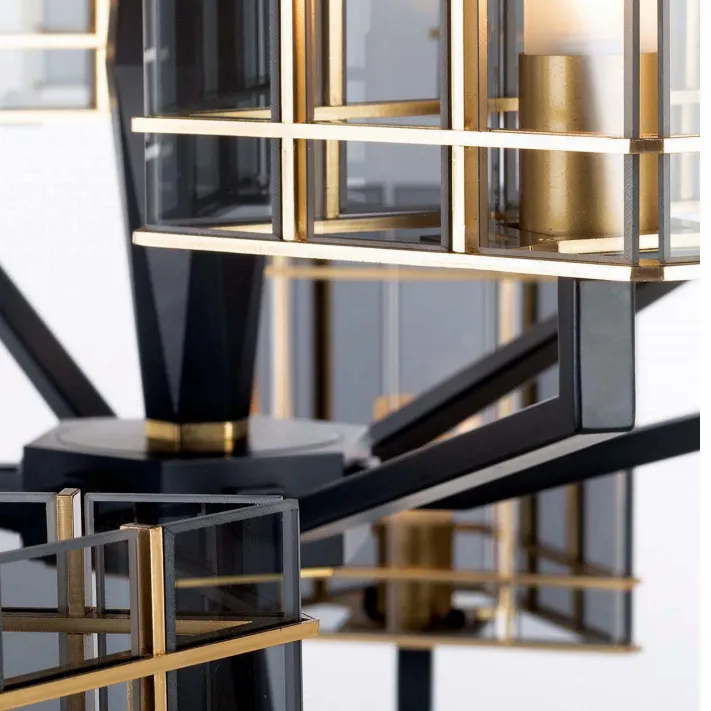 Luxury Modern 12 Light Italian Chandelier With Black And Smoked Glass