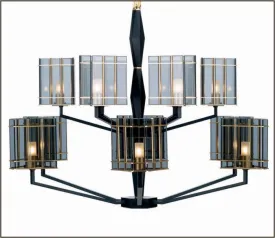 Luxury Modern 12 Light Italian Chandelier With Black And Smoked Glass