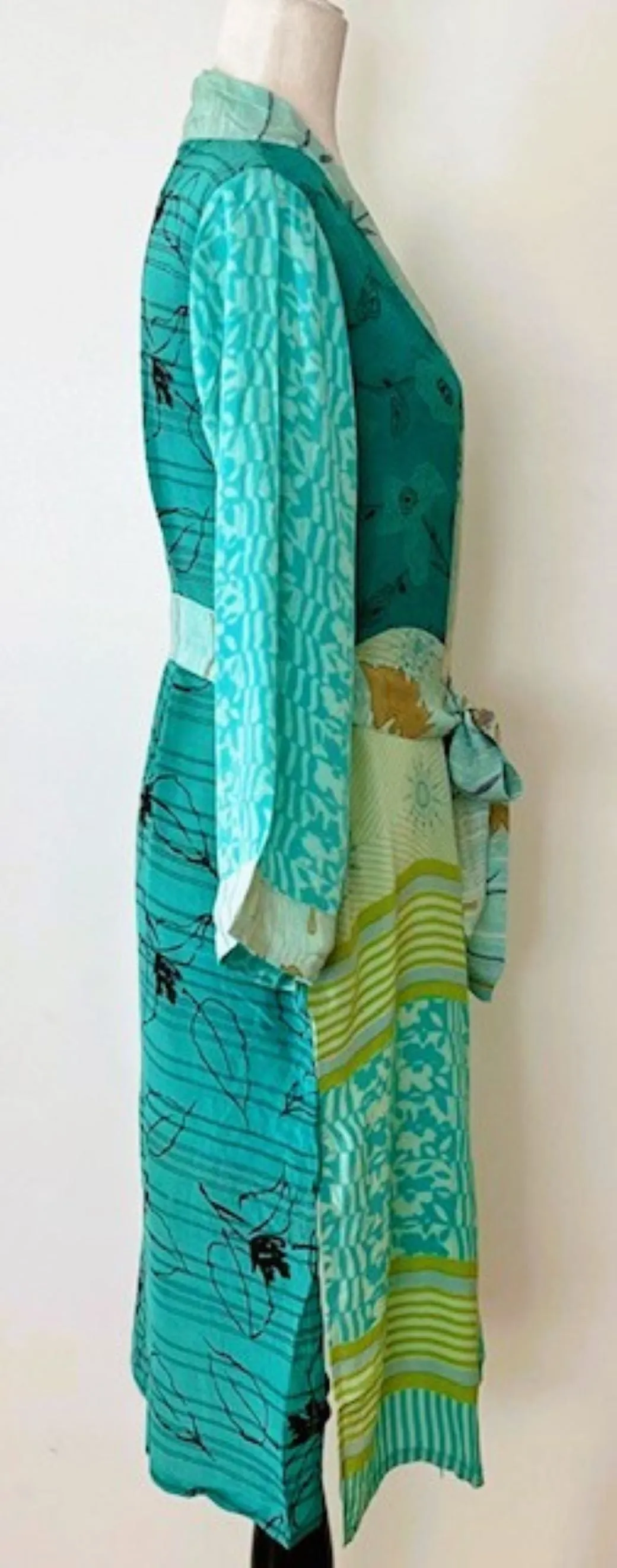 Luxury Rich Silk Print Kimono Duster Dress is Elegant (Aqua)