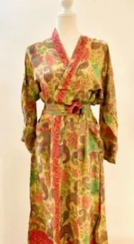 Luxury Rich Silk Print Kimono Duster Dress is Softly Subdued (Pastel)