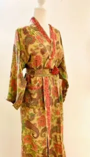 Luxury Rich Silk Print Kimono Duster Dress is Softly Subdued (Pastel)