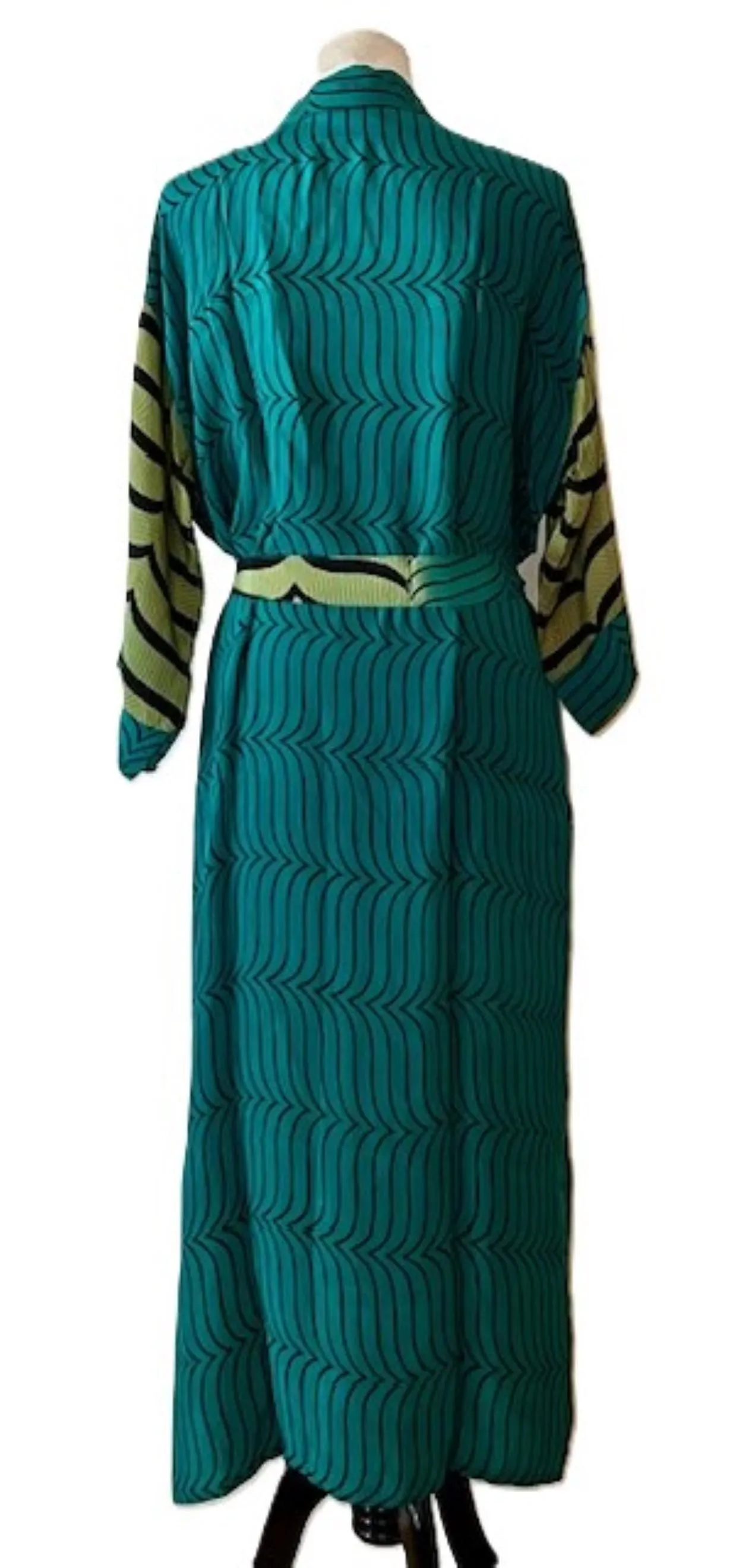 Luxury Silk Kimono Duster Dress: Smart Contrasting Prints