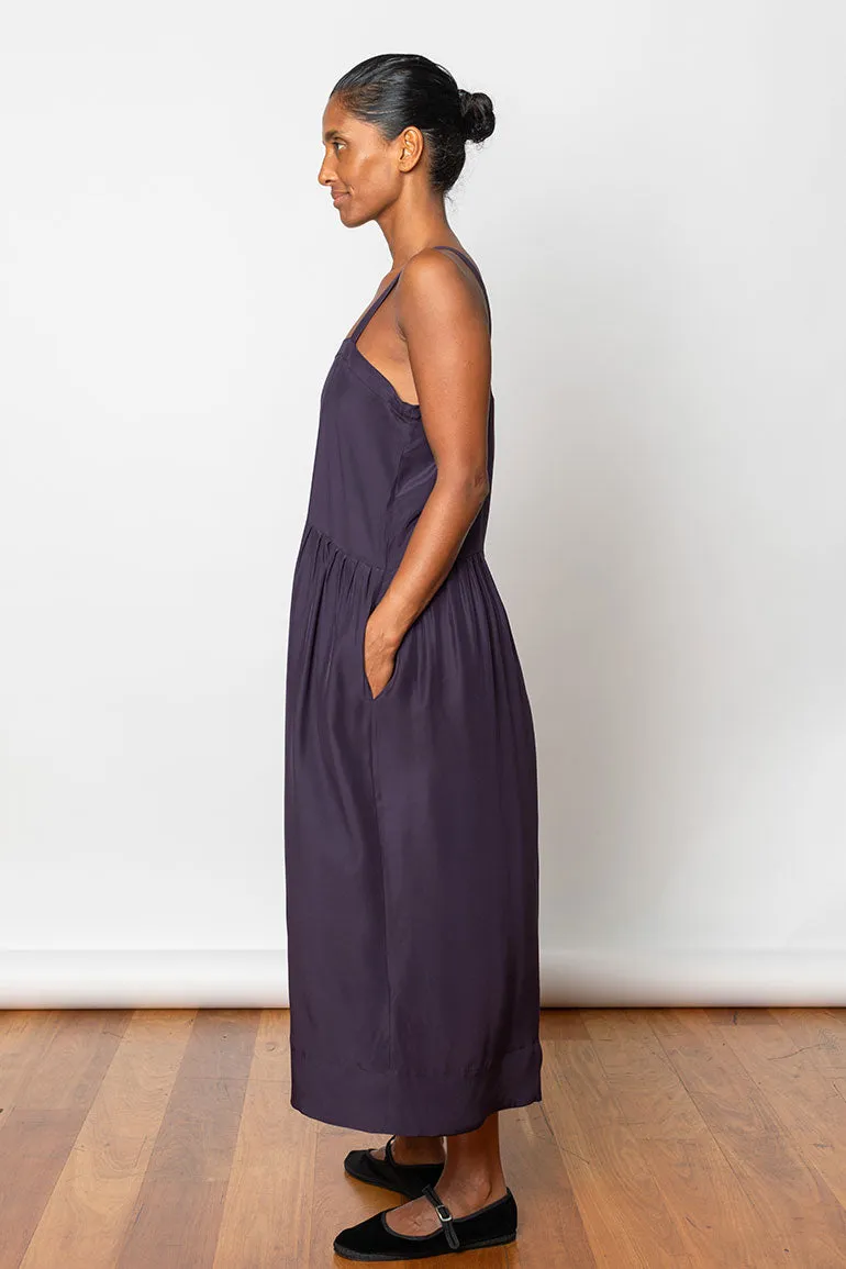 Organic Silk French Slip Dress - Deep Purple