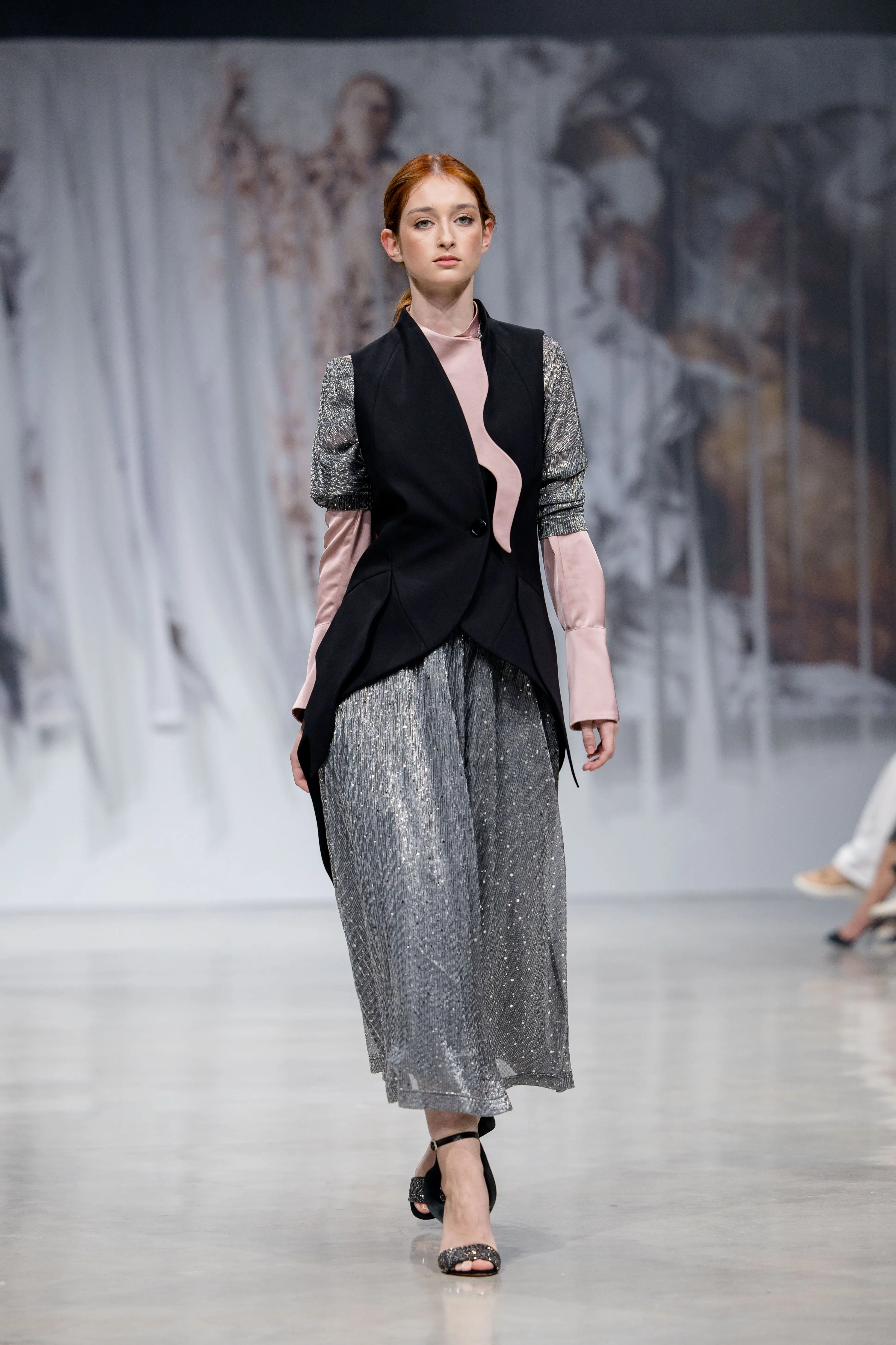Party Semi-Sheer Glitter Drape Top Silver