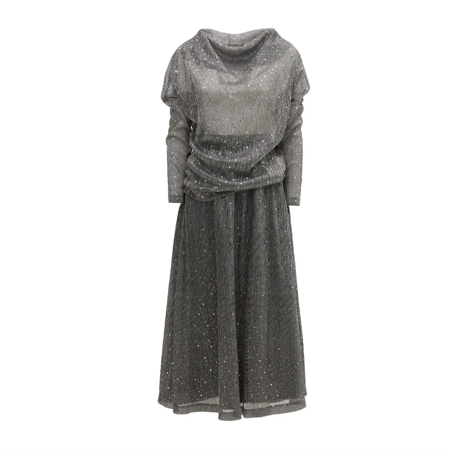 Party Semi-Sheer Glitter Drape Top Silver