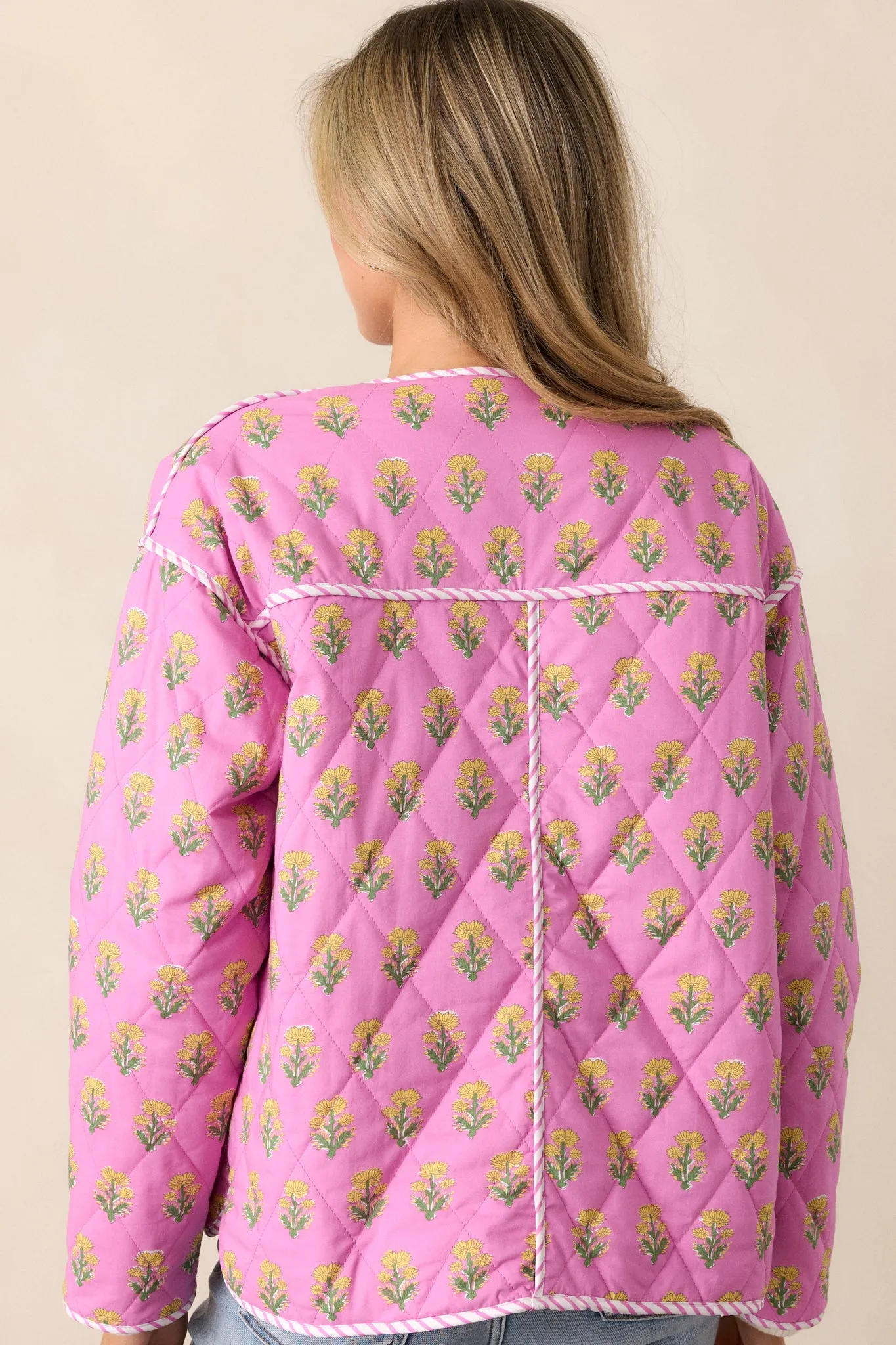 Peaceful Retreat Cotton Pink Floral Quilted Jacket