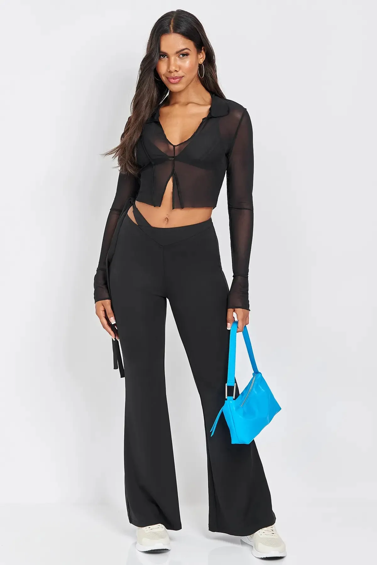 Plain Sheer Split Crop Top