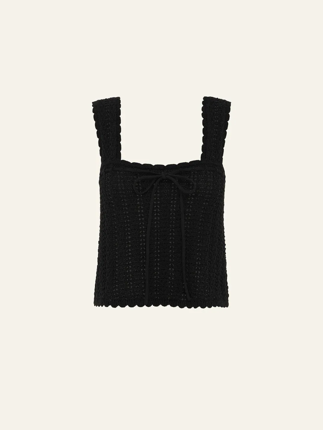 Pointelle Scalloped Shoulder Cami - Noir