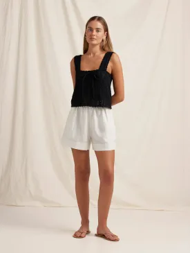 Pointelle Scalloped Shoulder Cami - Noir