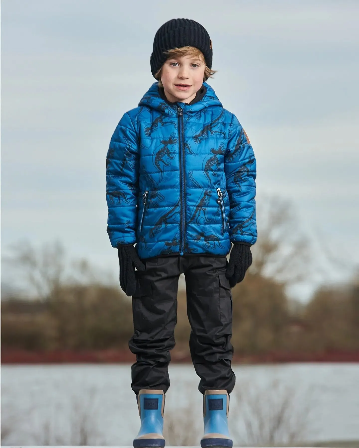 Printed Quilted Mid-Season Jacket Blue And Gray