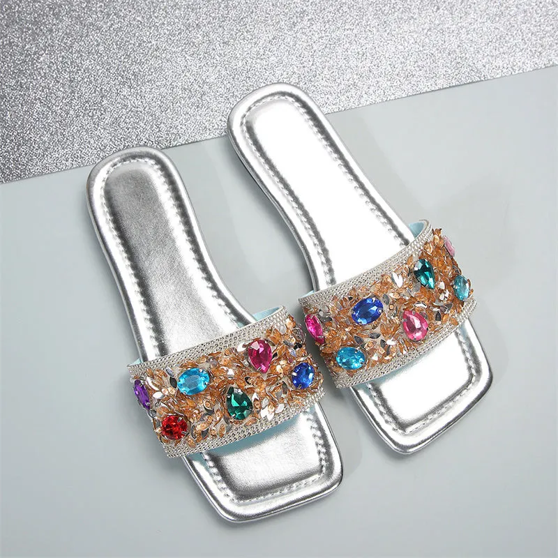 Purpdrank - Casual Patchwork Rhinestone Square Comfortable Shoes