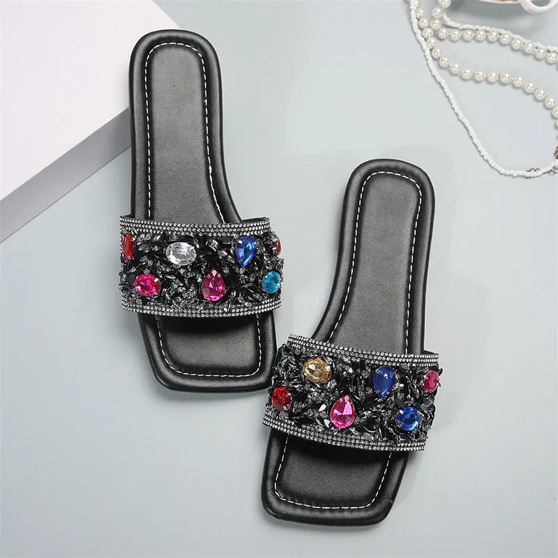 Purpdrank - Casual Patchwork Rhinestone Square Comfortable Shoes