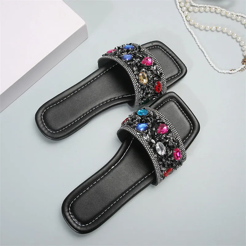 Purpdrank - Casual Patchwork Rhinestone Square Comfortable Shoes