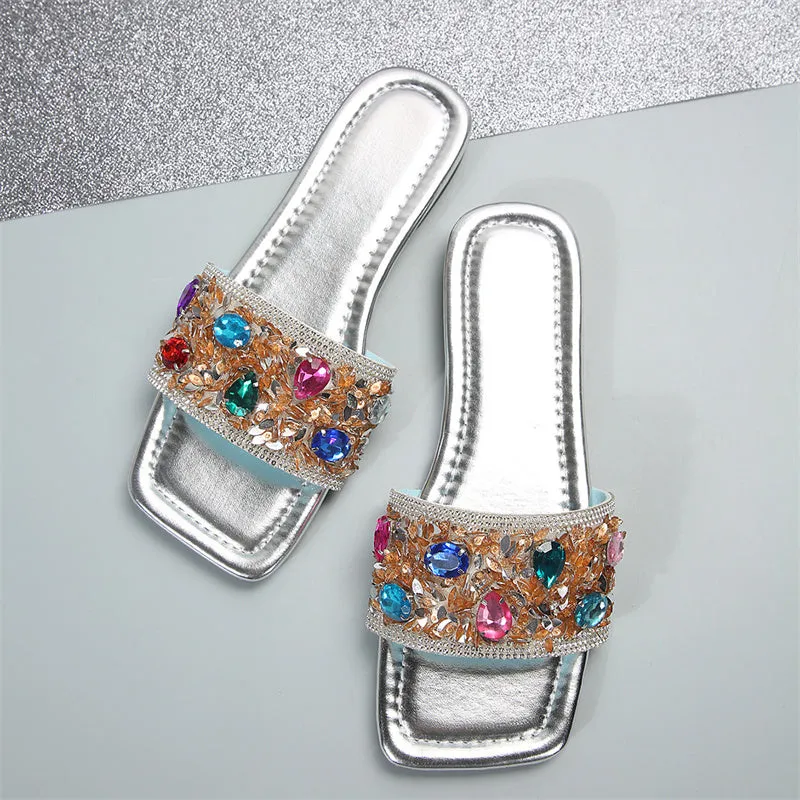 Purpdrank - Casual Patchwork Rhinestone Square Comfortable Shoes