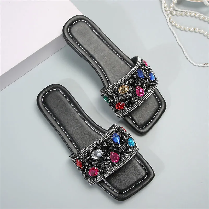 Purpdrank - Casual Patchwork Rhinestone Square Comfortable Shoes
