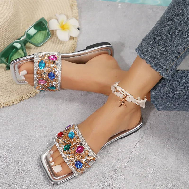 Purpdrank - Casual Patchwork Rhinestone Square Comfortable Shoes